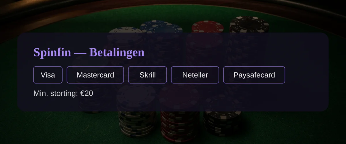 Spinfin — Betalingen: Visa, Mastercard, Skrill, Neteller, Paysafecard