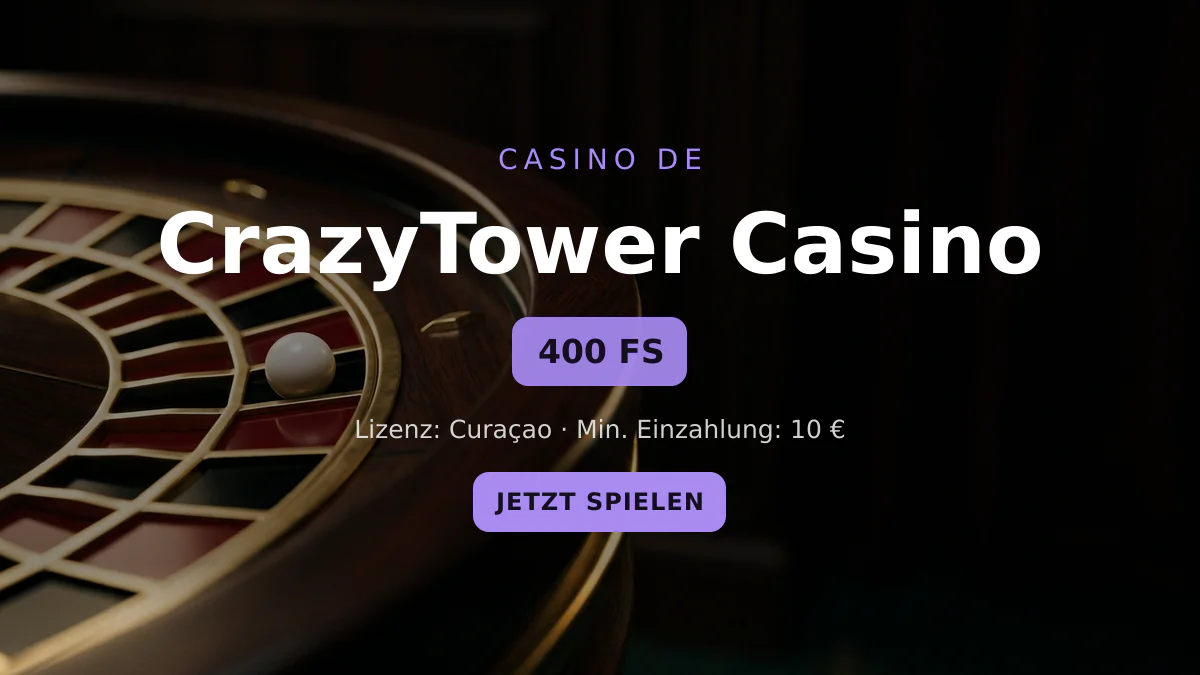 CrazyTower Casino — Willkommensbonus 550% bis zu 14.000 € + 400 FS, Zahlungen: Visa, Mastercard, Skrill, Neteller, Paysafecard