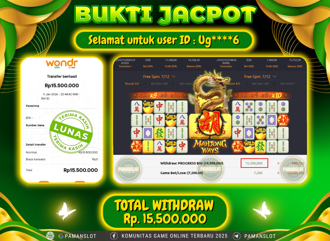 PAMANSLOT JACKPOT Game PG - Mahjong Ways Rp.15,500,000- LUNAS