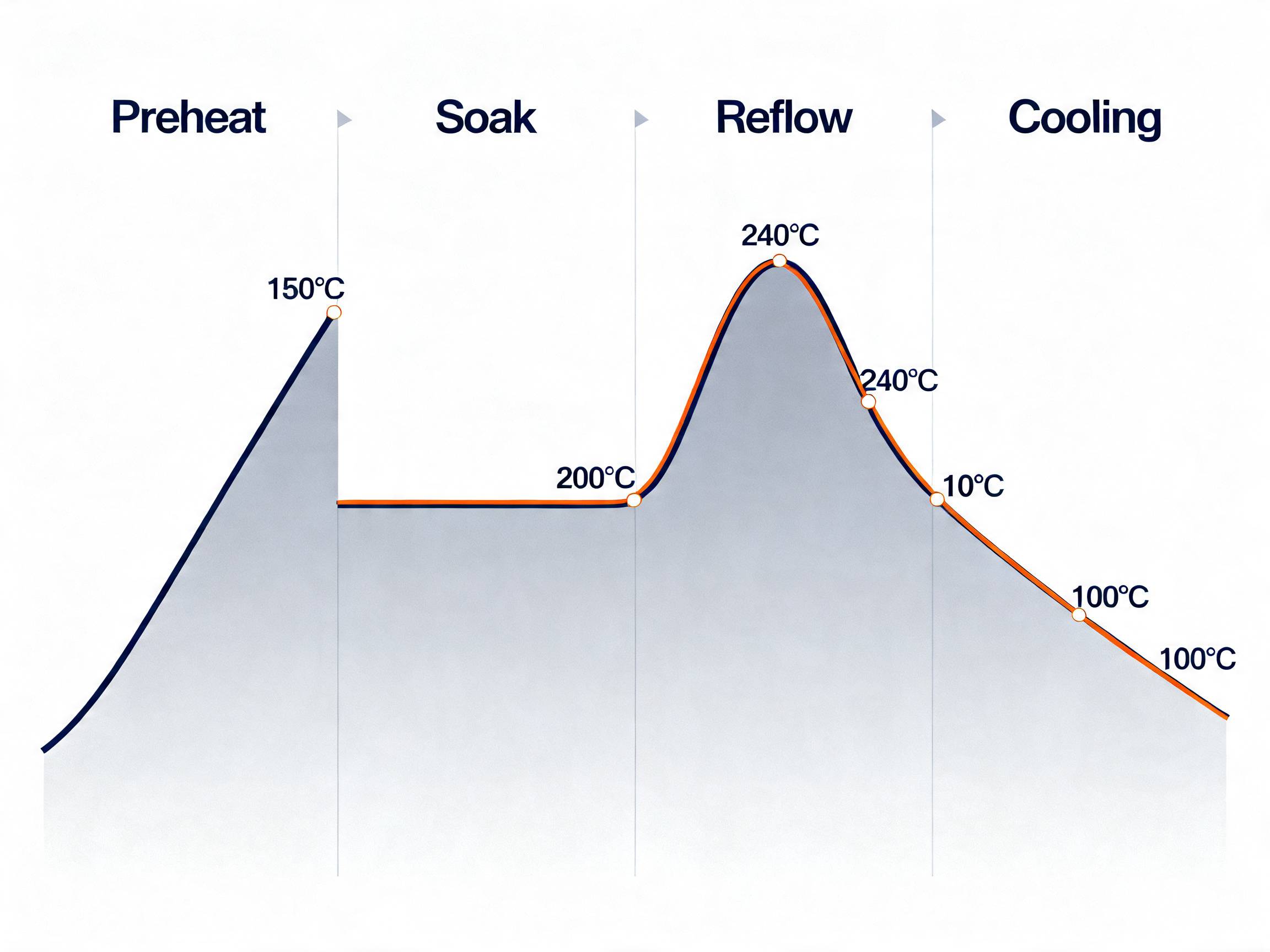 SMT reflow profile phases.
