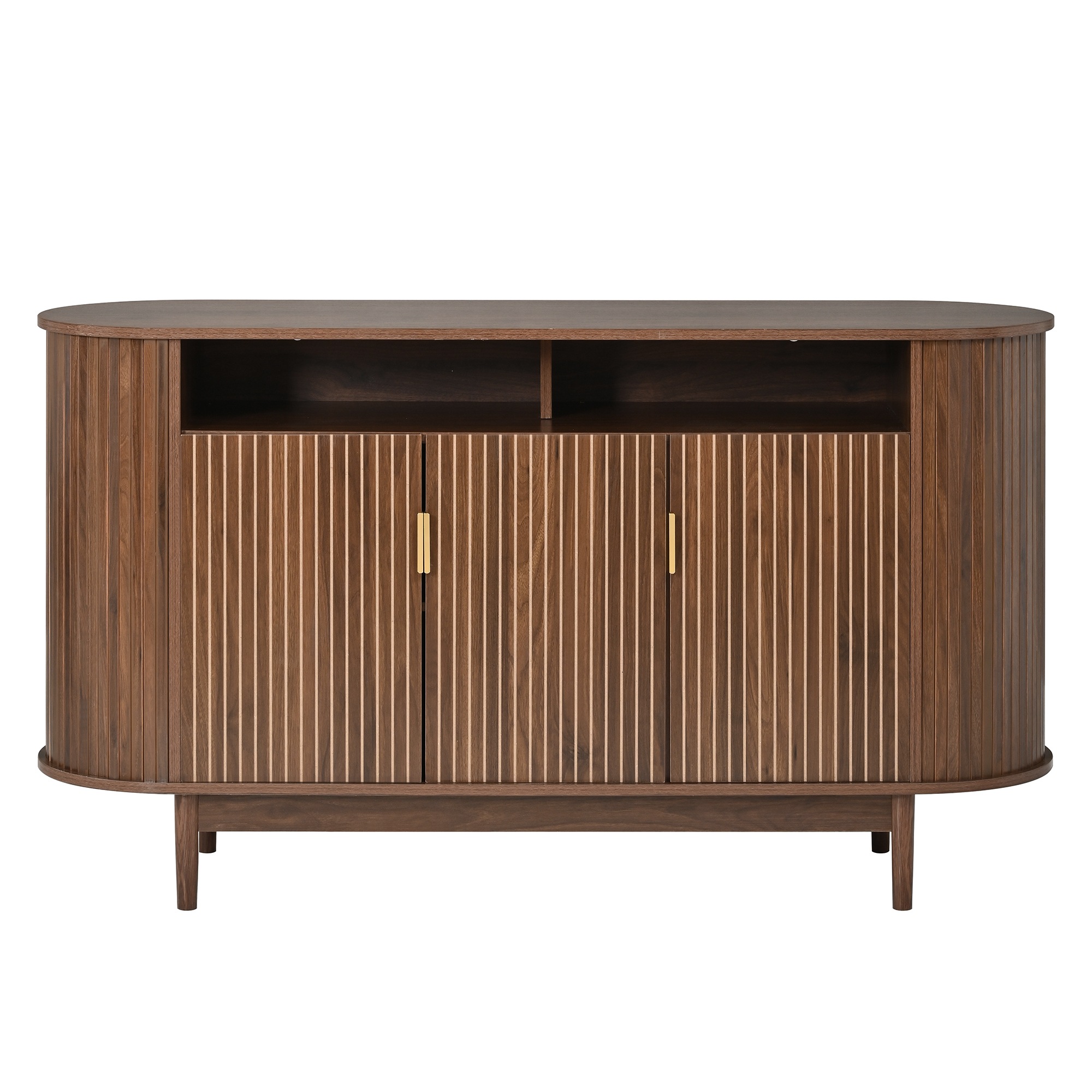 Buffet Noyer, 3 Portes, Rangement, Design Moderne, Angles Arrondis, Structure Robuste - 140x40x78cm - Salon et Salle à Manger 3