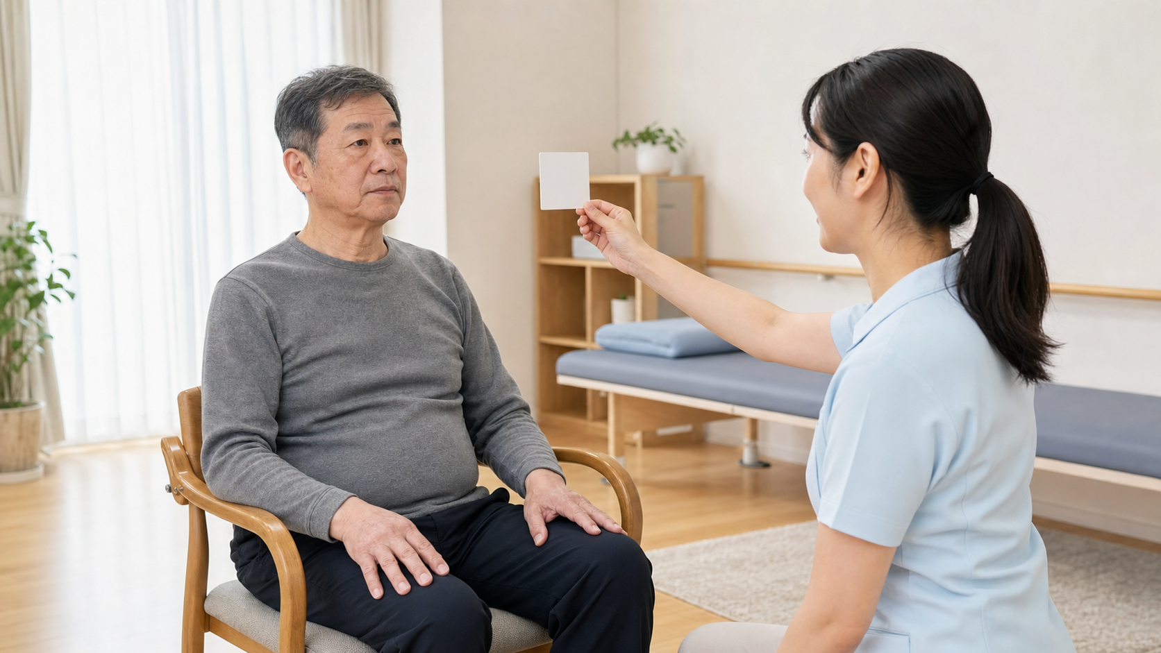 脳卒中後の前庭リハビリで視線を保つ練習