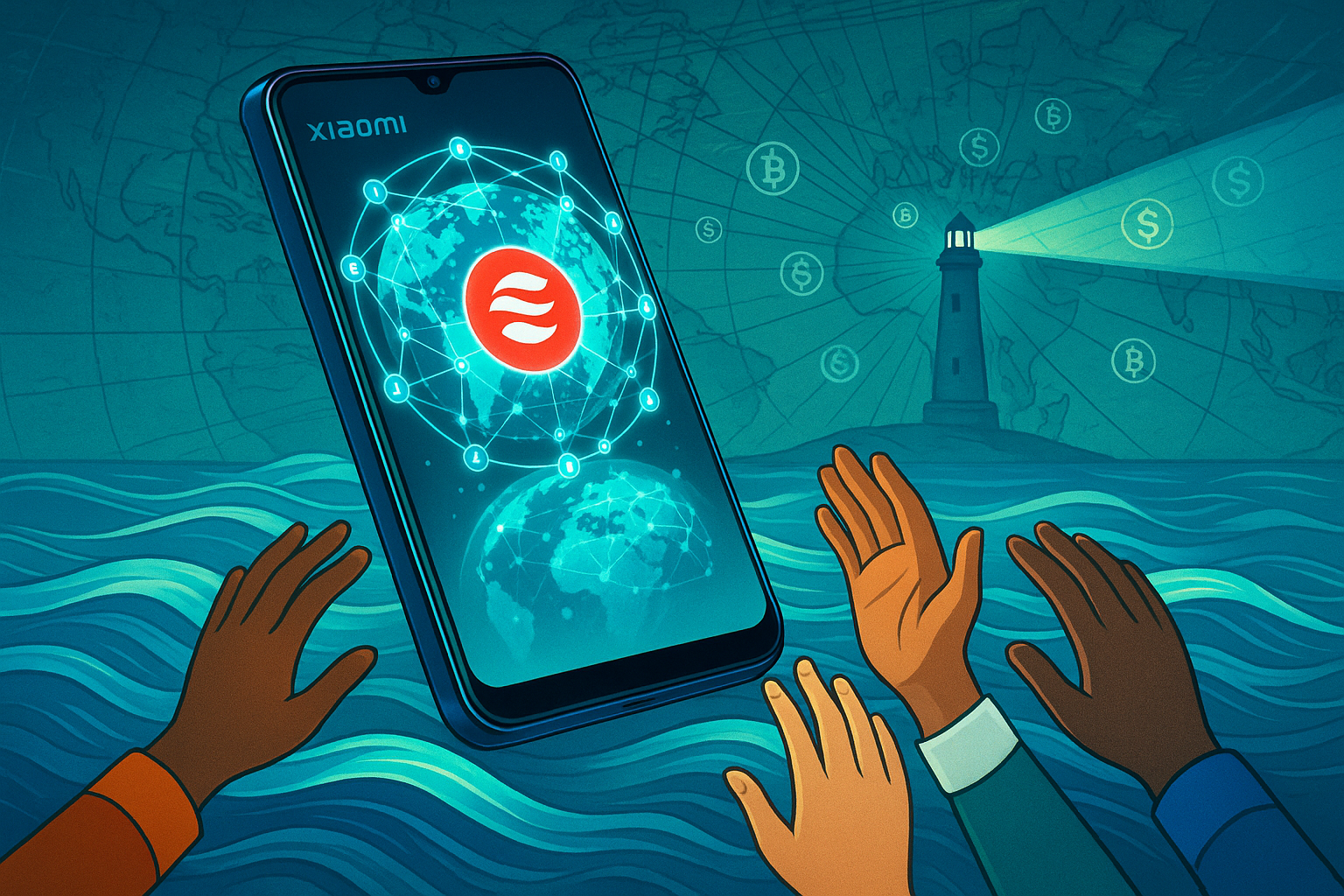 Illustration of Sei and Xiaomi partnership integrating crypto apps into consumer devices