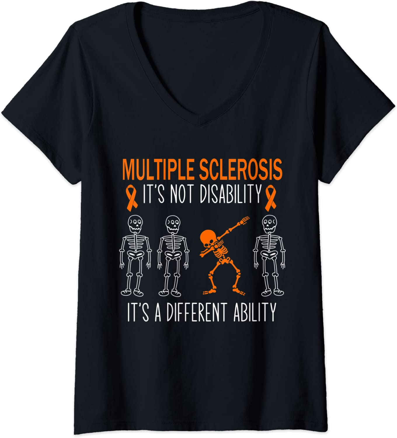 Dabbing Ability Multiple Sclerosis Awareness Ms Ladies’ V-Neck Tshirt