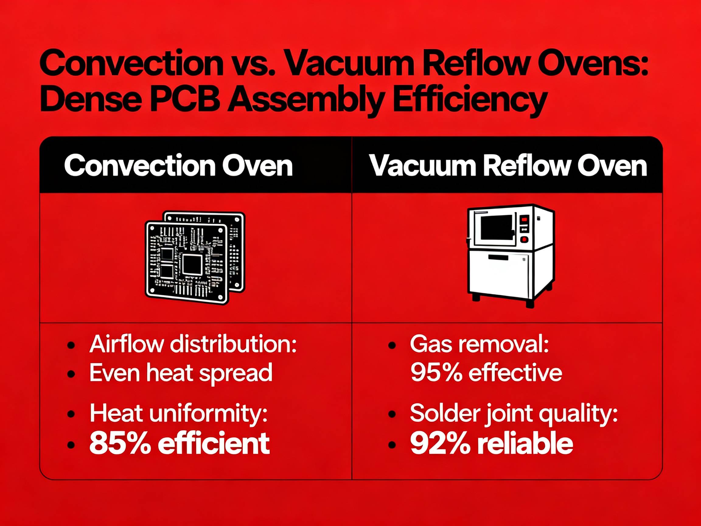 SMT convection vs. vacuum reflow oven comparison.