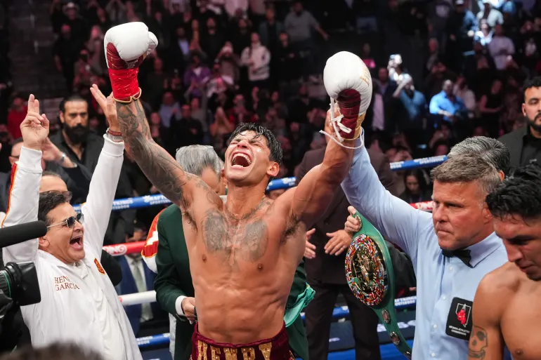 Boxer Ryan Garcia celebrating in the ring