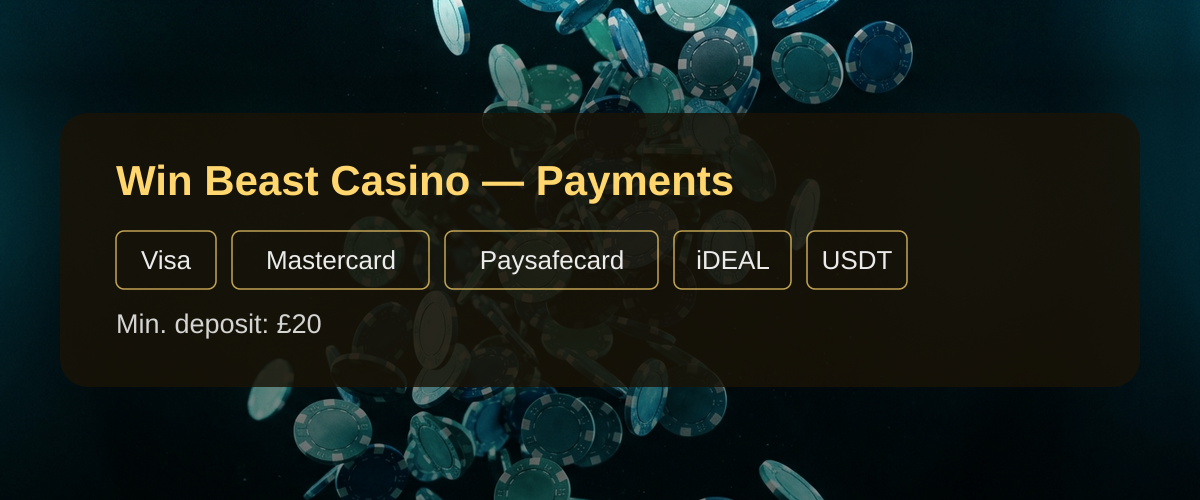 Win Beast Casino — Payments: Visa, Mastercard, Paysafecard, iDEAL, USDT