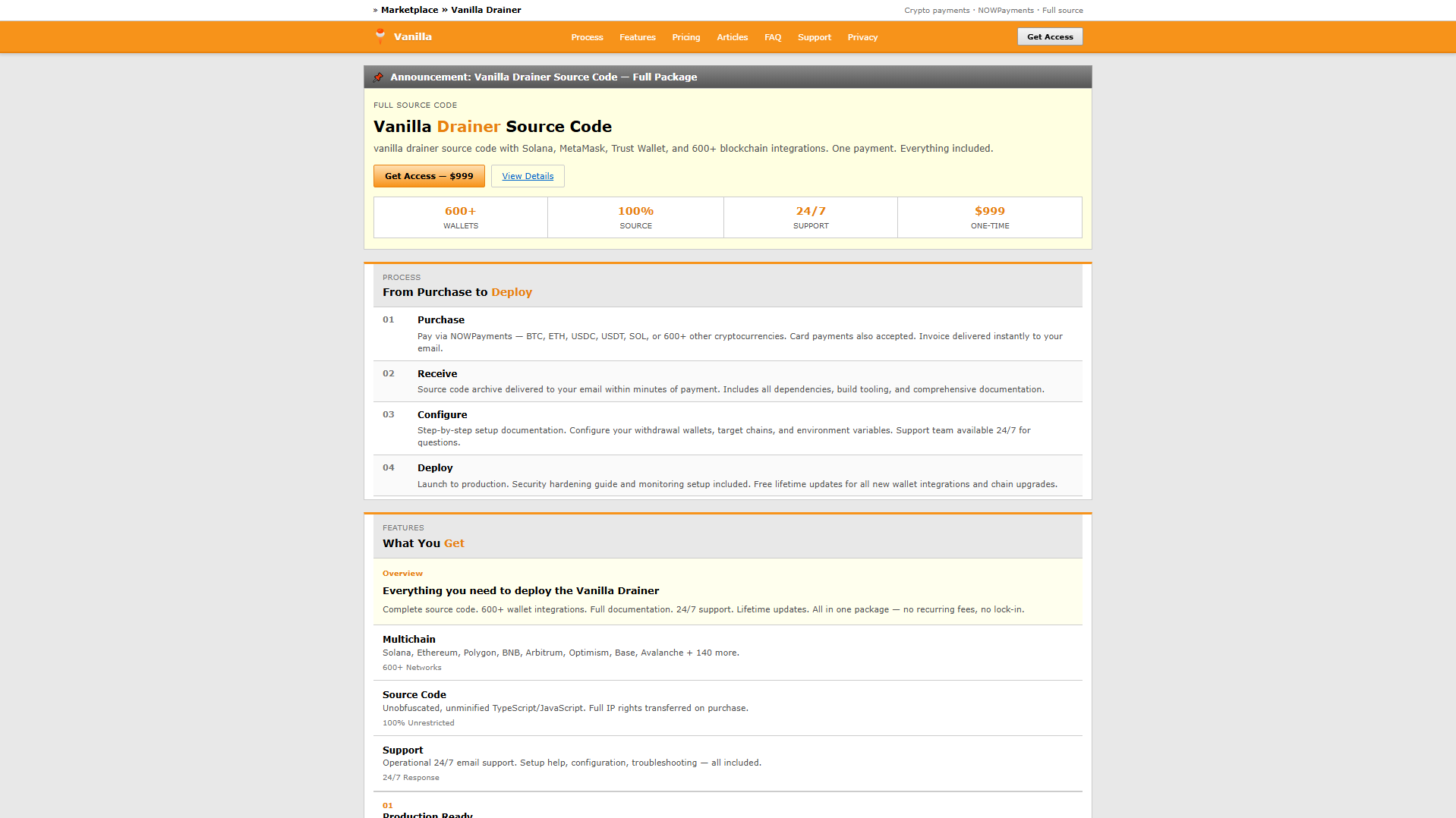 Screenshot of vanilladrainer.com