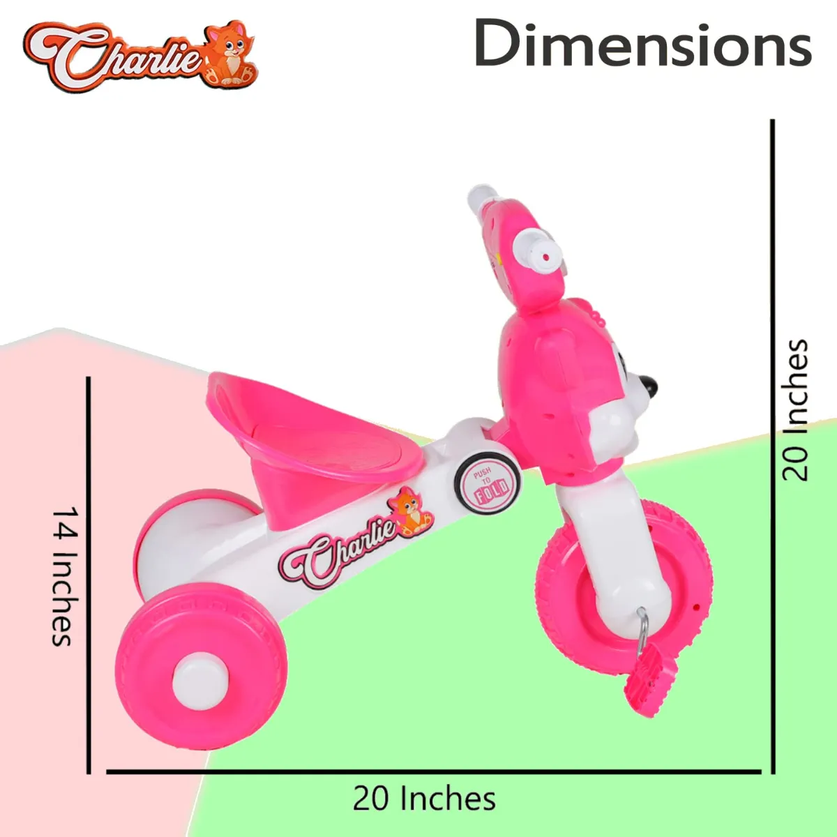 Fun Ride Tricycle For Kids With Music And Lights-Charlie Foldable Baby Tricycles-Trikes For Boys And Girls 18-36 Months-(Weight-Upto 18 Kg)|Pink - ToyMall Manjeri