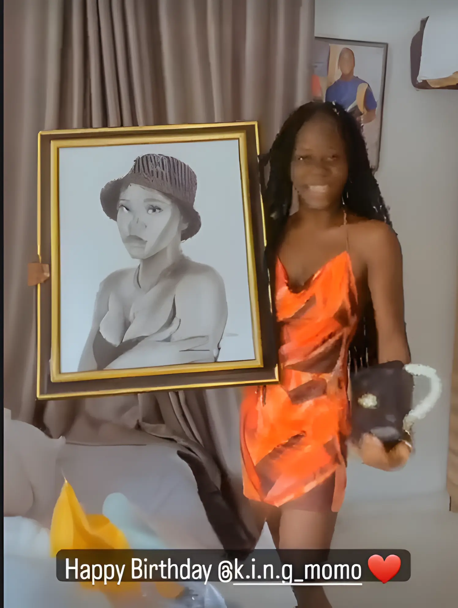 Client presenting a finished custom pencil drawing