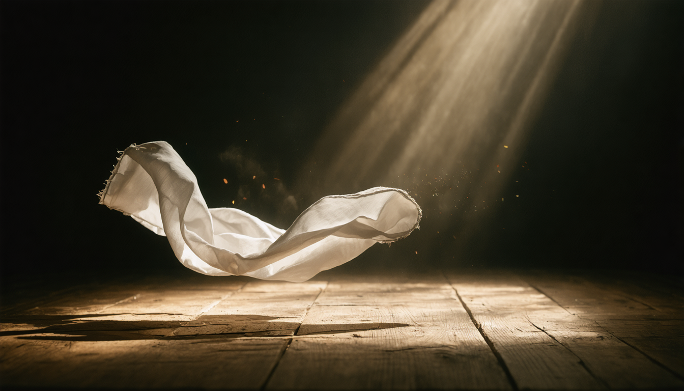 A handkerchief draped over nothing, pretending to be a reveal.