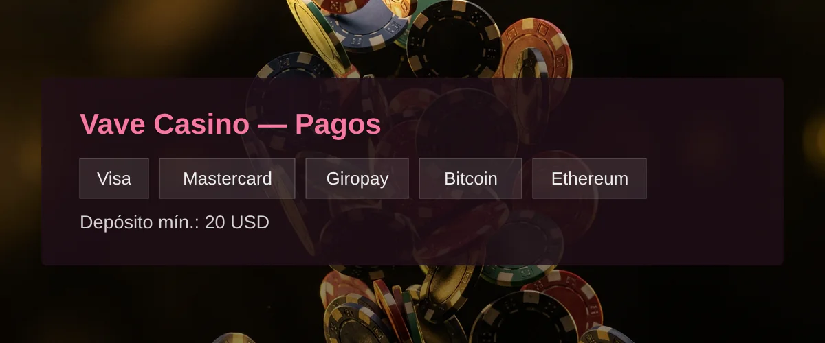 Vave Casino — Pagos: Visa, Mastercard, Giropay, Bitcoin, Ethereum