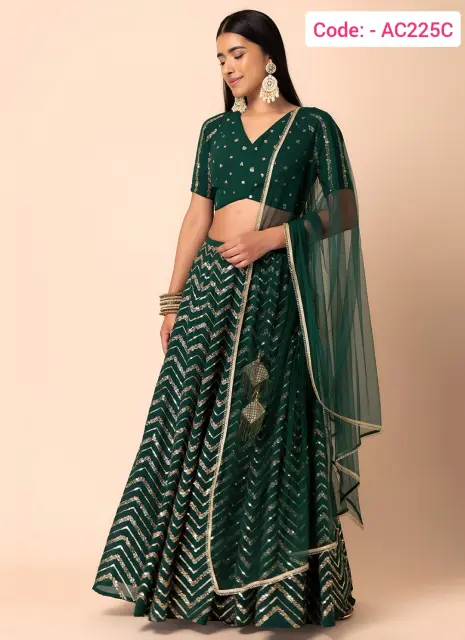 Green color embroidered lehenga set