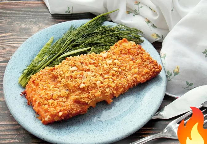 Фото Запечённая сёмга в хрустящей панировке из миндаля и чипсов