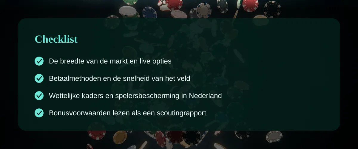 Tactiek en marktbreedte bij een 1 deposit casino — Checklist