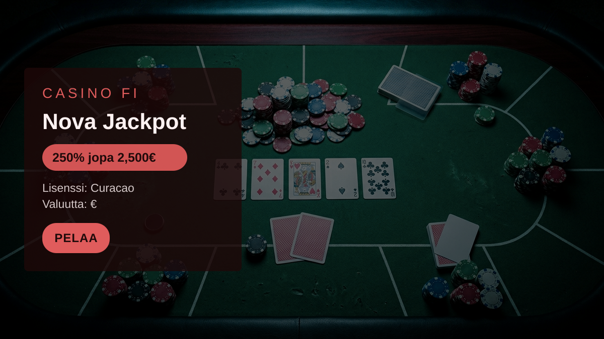 Nova Jackpot kasino — tervetuliaisbonus 250% jopa 2,500€ + 250 FS, maksutavat: Visa, Mastercard, Skrill, Neteller, Paysafecard