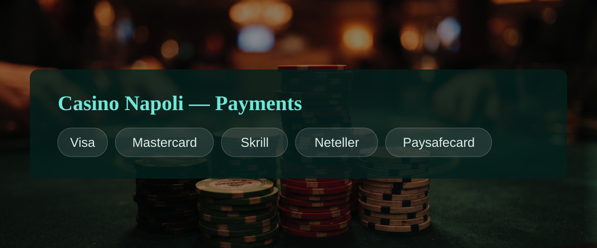 Casino Napoli — Payments: Visa, Mastercard, Skrill, Neteller, Paysafecard