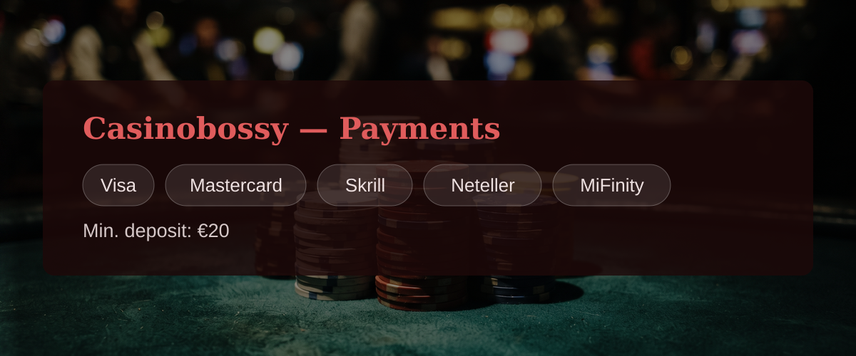 Casinobossy — Payments: Visa, Mastercard, Skrill, Neteller, MiFinity