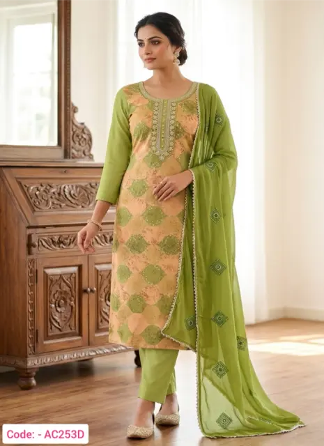 Green color printed suit set