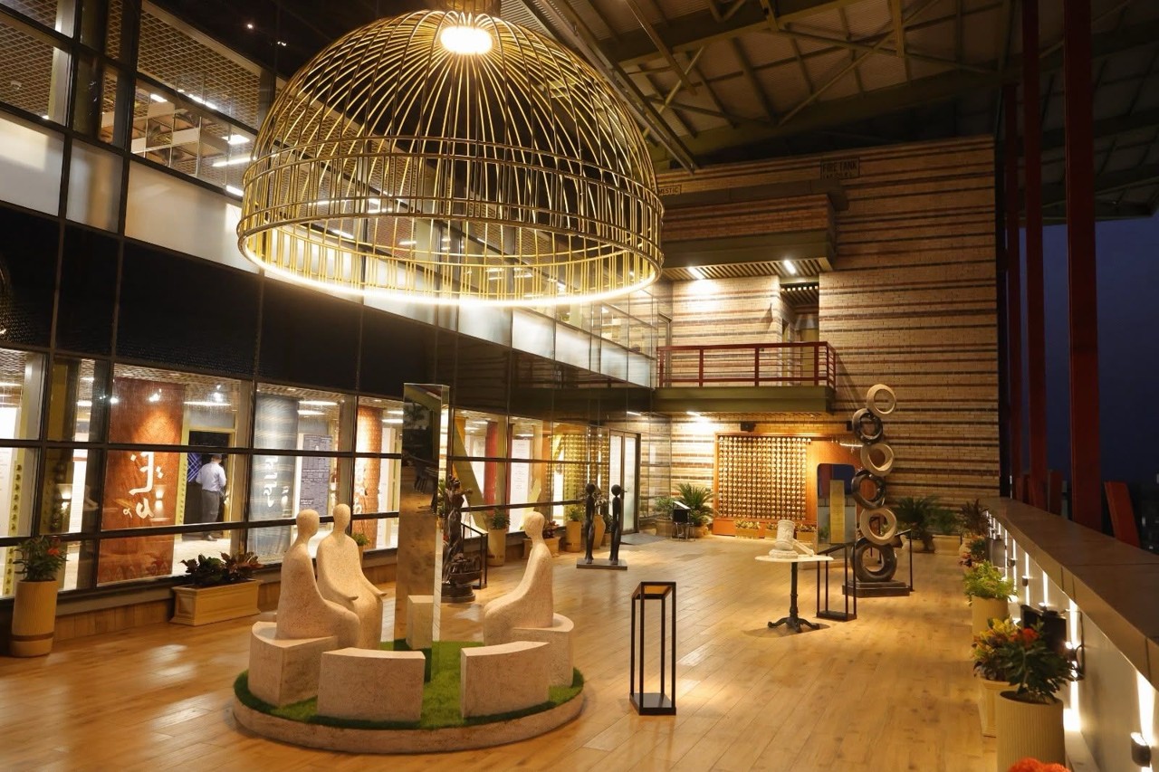 Museum gallery with Curio Crafts brass sculptures installed