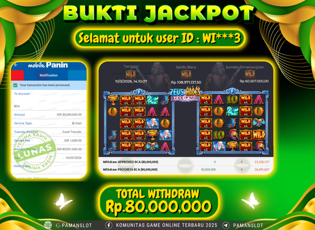 PAMANSLOT JACKPOT Game PP - Zeus vs Hades - Gods of War Rp.80,000,000- LUNAS