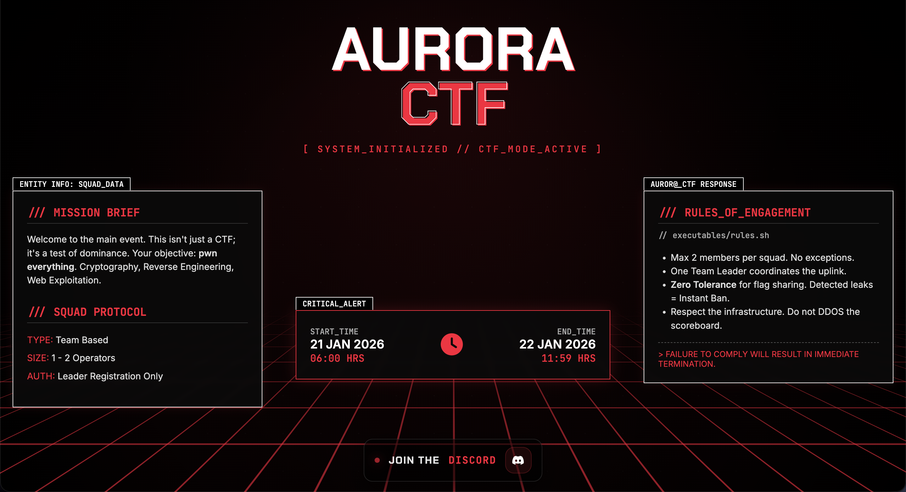 Home Page Of Aurora CTF