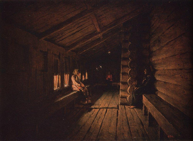 Перед исповедью на паперти сельской церкви 1888