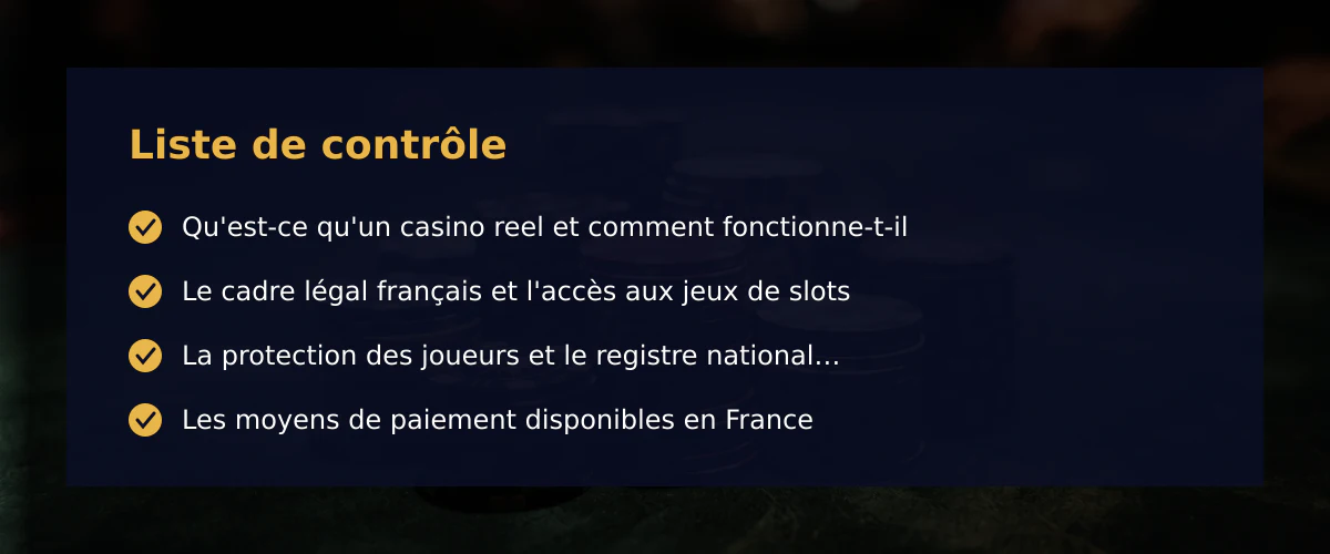 Comprendre le casino reel et les mécanismes des jeux de machines à sous en France — Liste de contrôle
