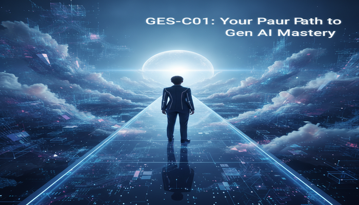 GES-C01: Your Path to Gen AI Mastery A professional stands on an illuminated path through an abstract digital landscape, symbolizing career advancement in Snowflake Gen AI after passing the GES-C01 exam.