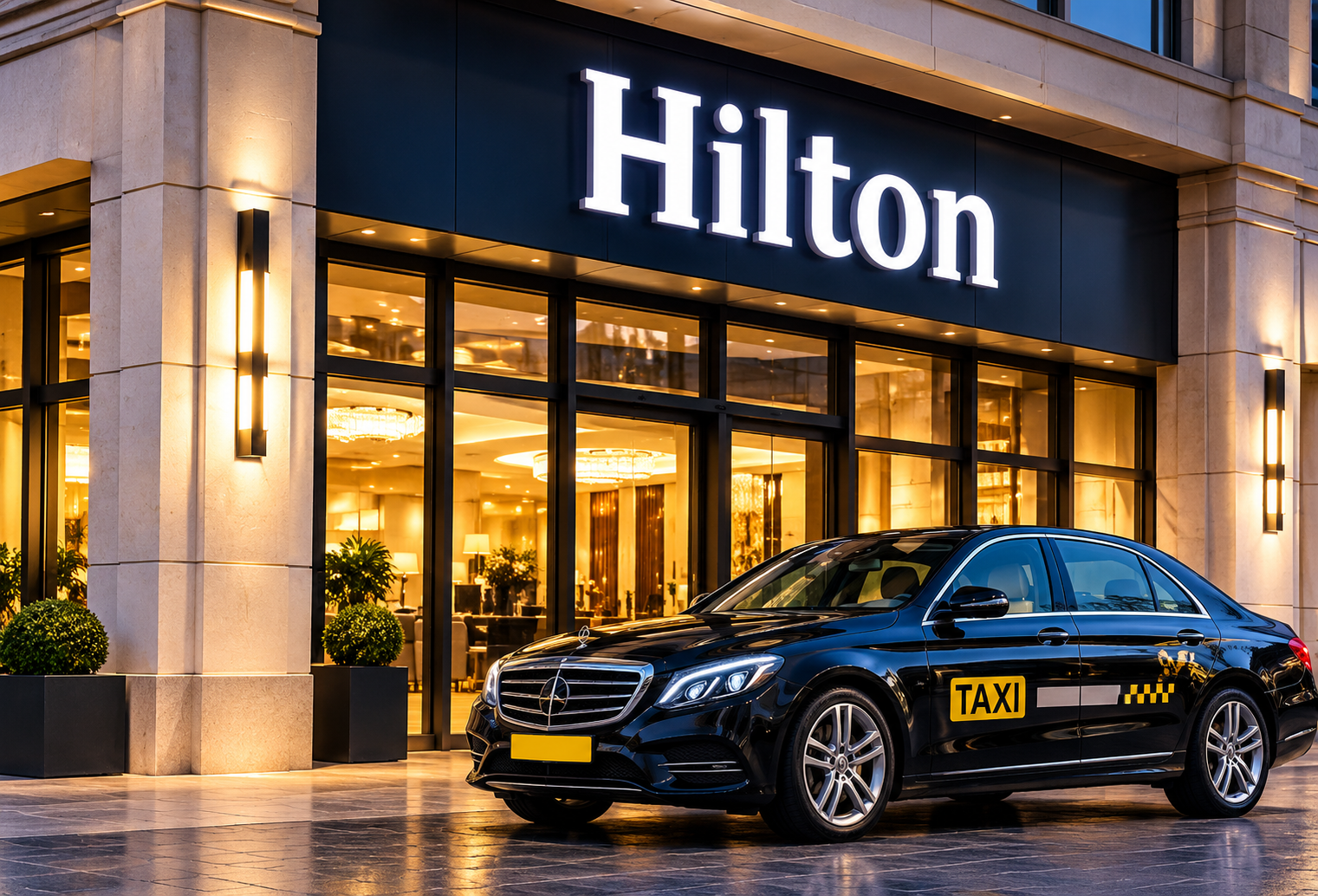 Taxi voor een hotelingang