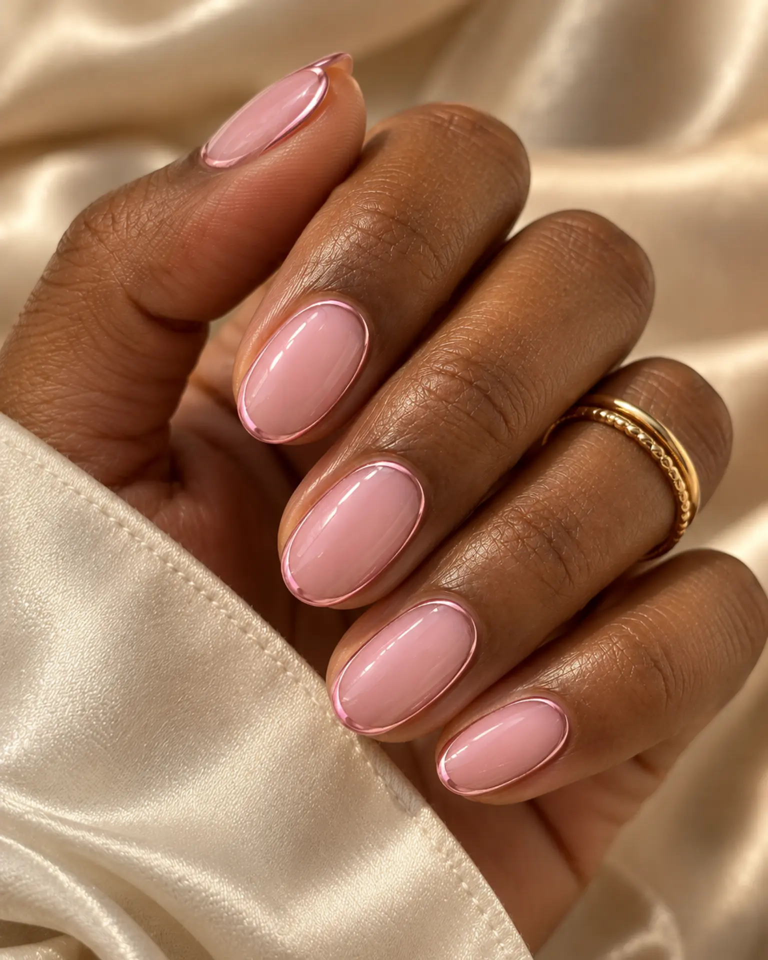 Pink Chrome Outline manicure inspiration for pink nail ideas