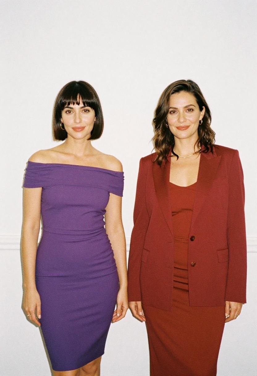 Royal purple and berry-red outfits for coordinated and individually memorable speed dating looks