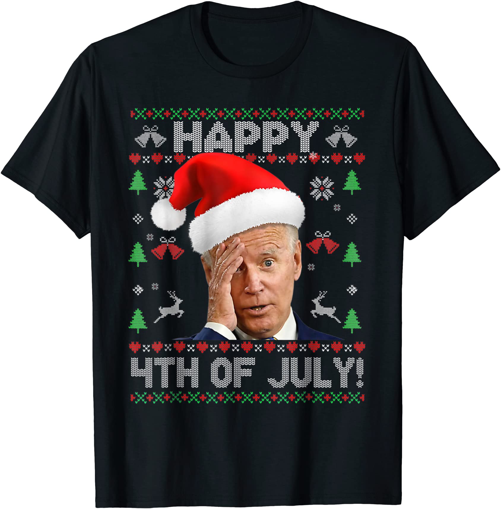 Santa Biden Confused Happy 4th Of July Ugly Christmas Unisex T-Shirt
