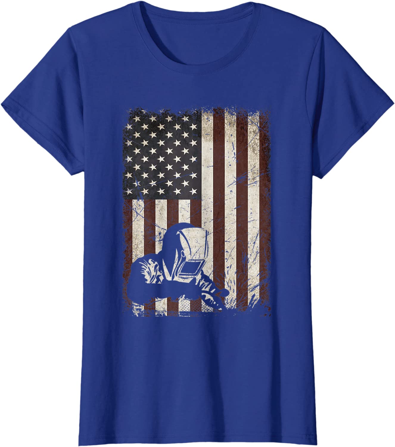 Welder American Flag Vintage Weld Welding Helmet Gift Ladies' Crewneck T-Shirt
