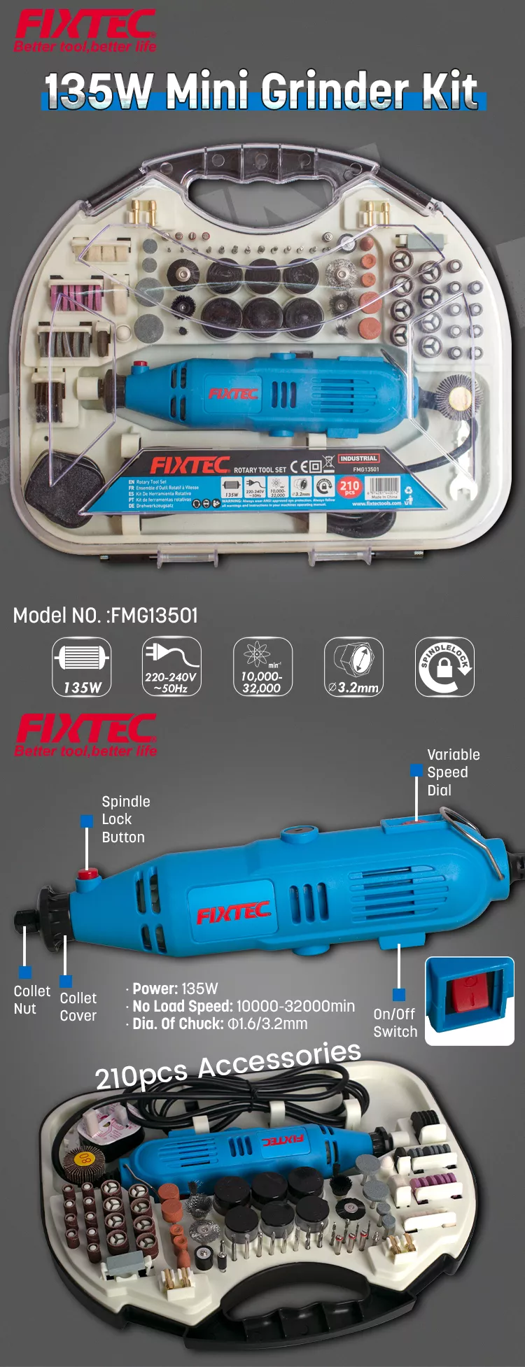 Kit Mini Amoladora 135W