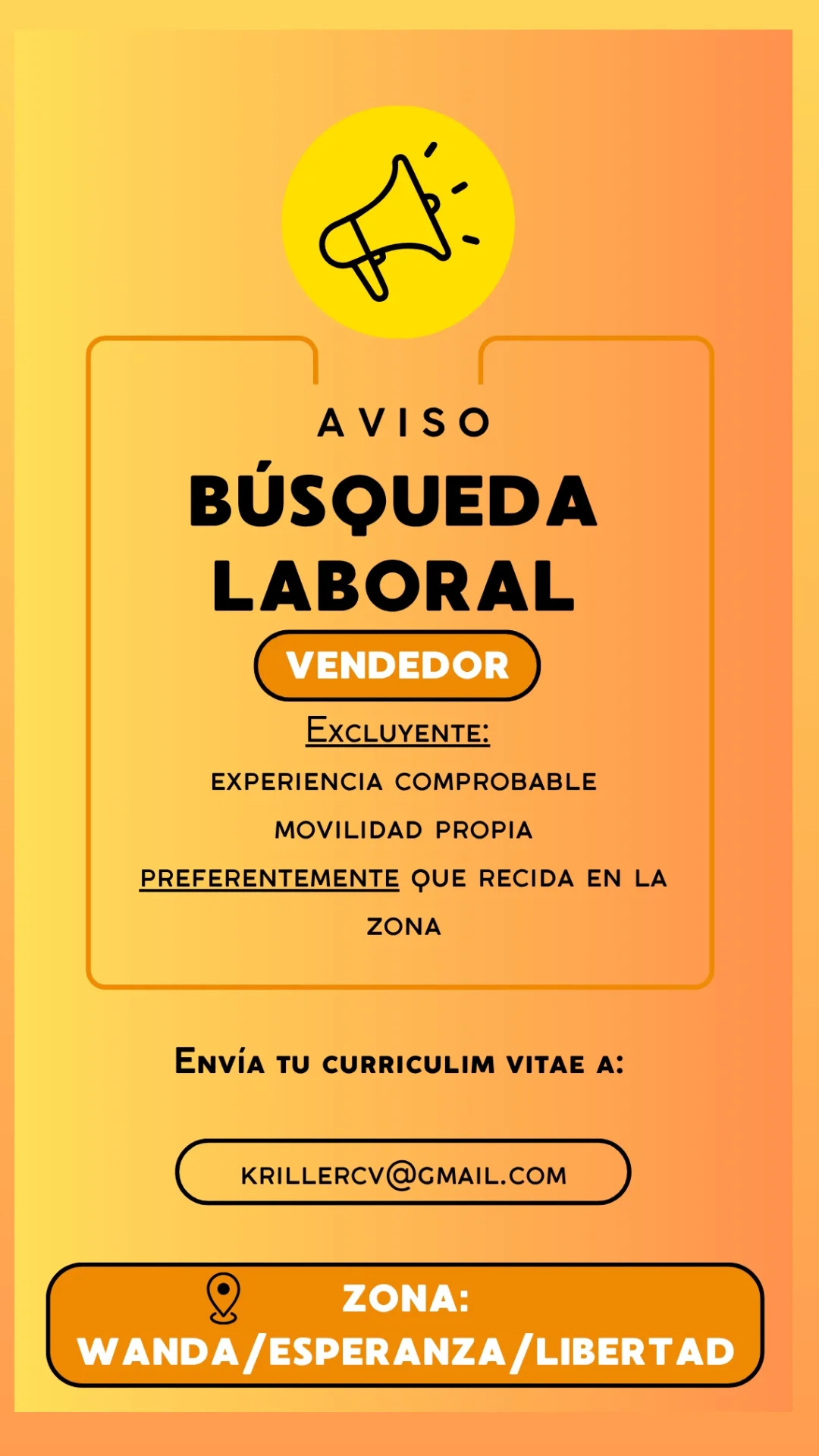 Se Busca Vendedor en Wanda