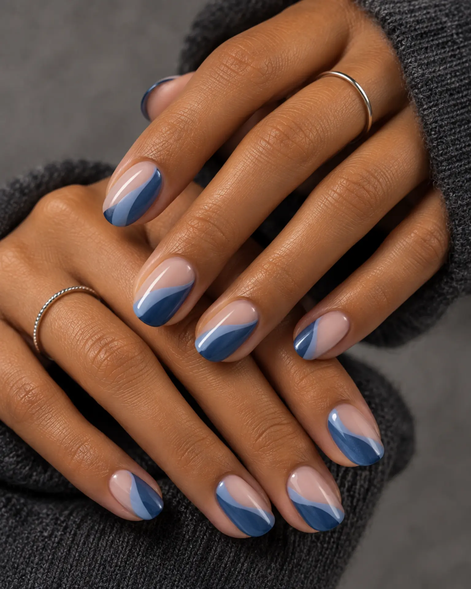 Denim Negative Space manicure inspiration for blue nail ideas