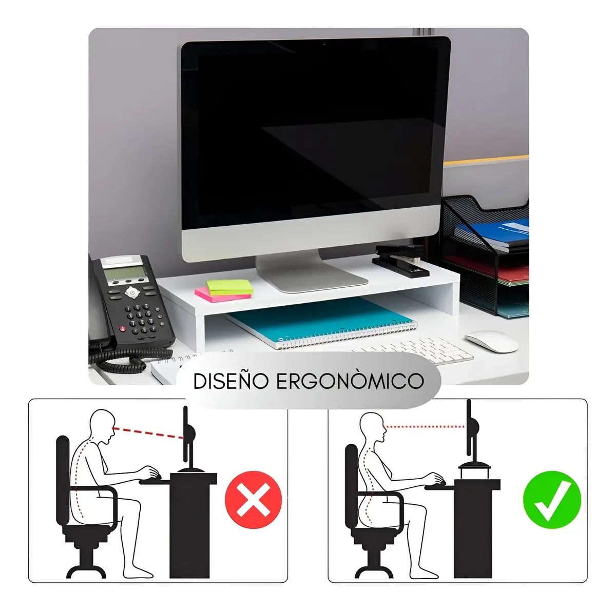 Soporte Madera Elevador para Monitor Organizador de Escritorio