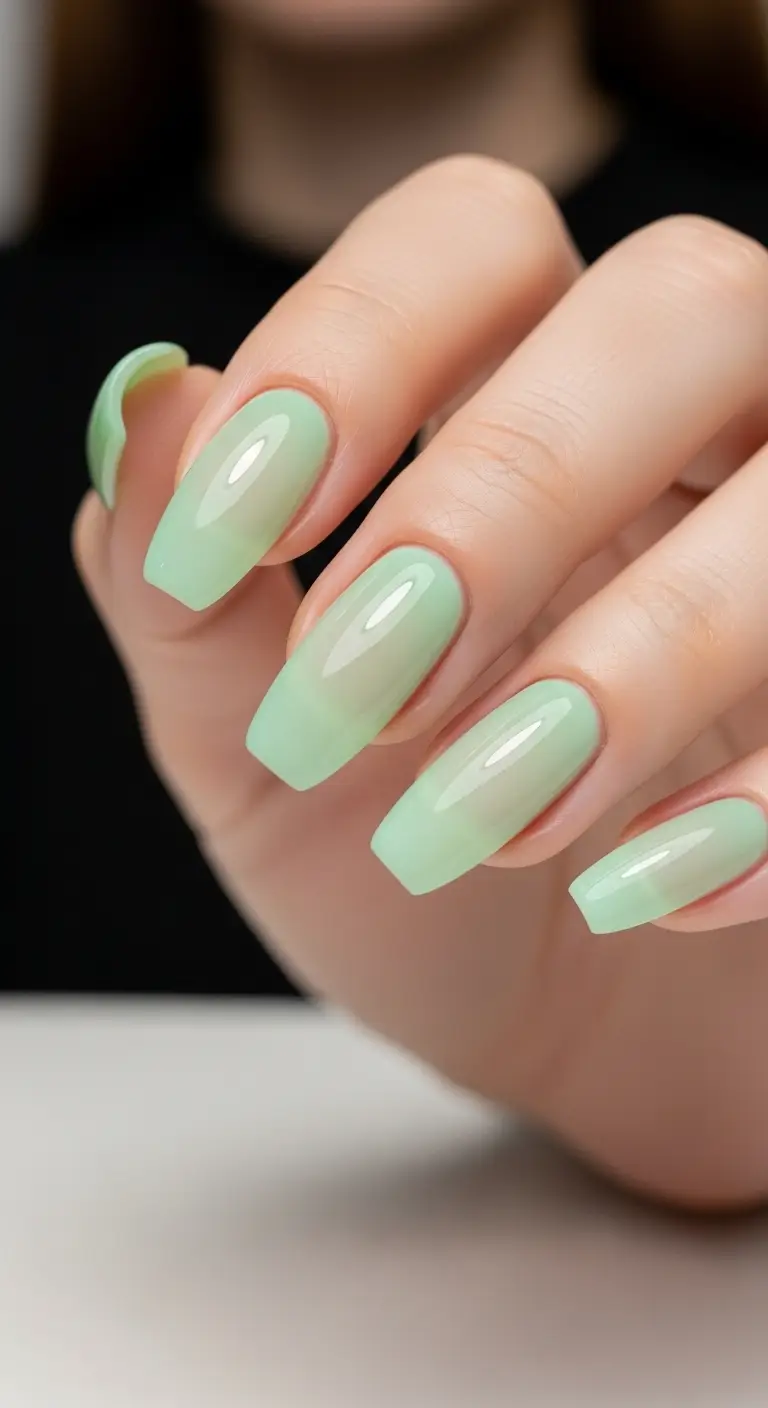 Sheer Milky Jade Squoval Nails