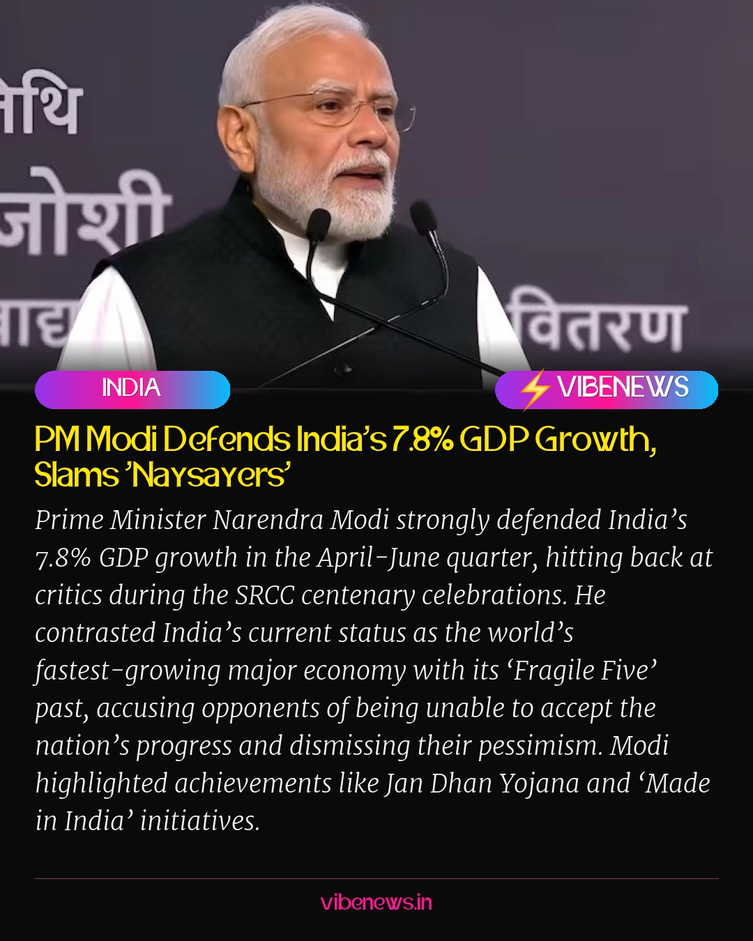 PM Modi Defends India’s 7.8% GDP Growth, Slams ‘Naysayers’