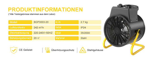 DAHTEC Heizlüfter Produktinformationen