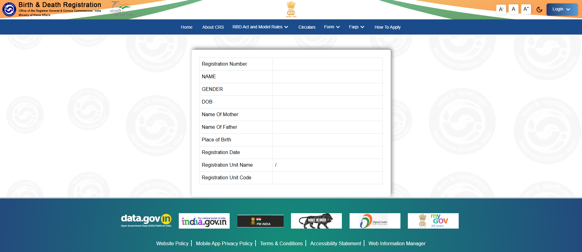 Stored capture of dc.crsorgi.gov.in.verifycertificates.site