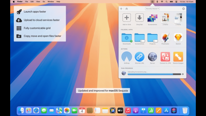 Dropzone Mac — menu-bar grid of drag-and-drop destinations and actions