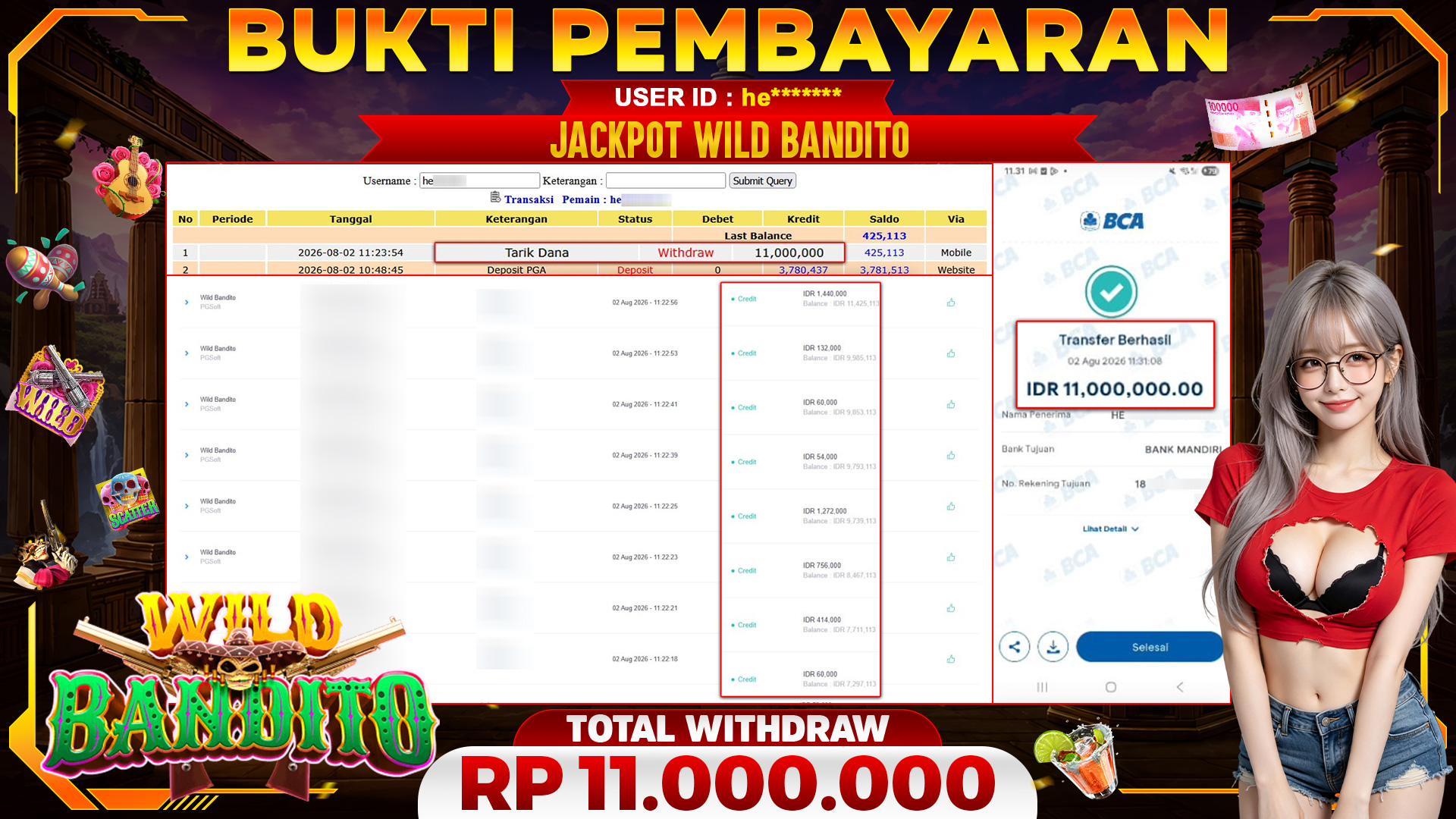 🏆 SELAMAT KEPADA PEMENANG JACKPOT DI Wild Bandito - PGSoft 11,000,000🏆