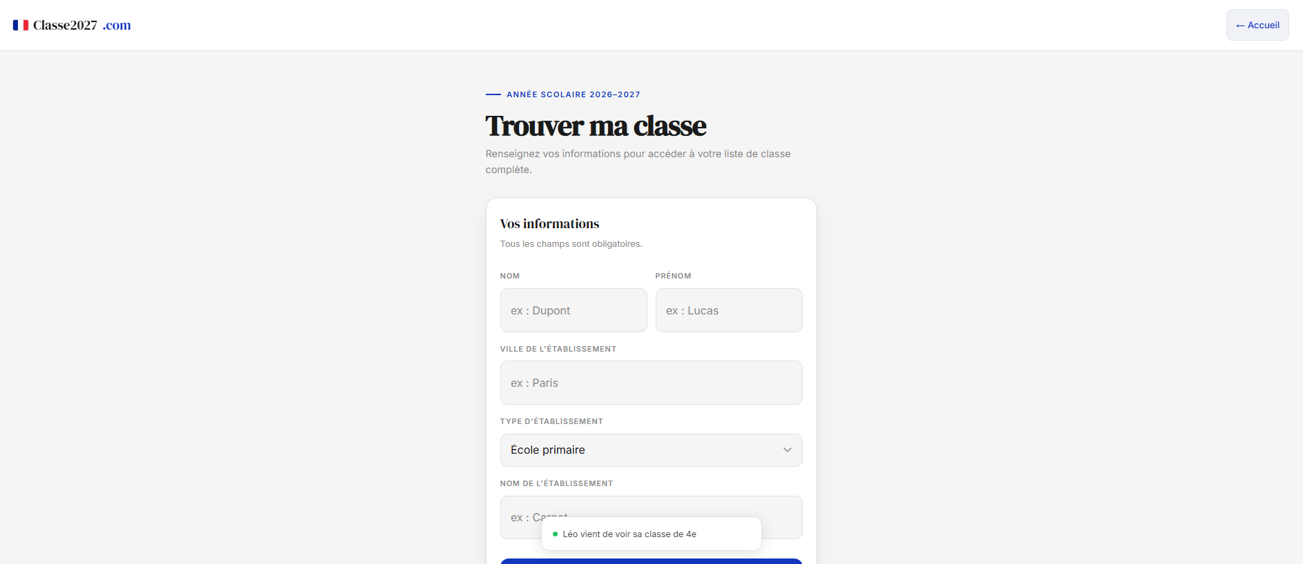 Forensic screenshot of classe2027.locker showing the phishing page layout