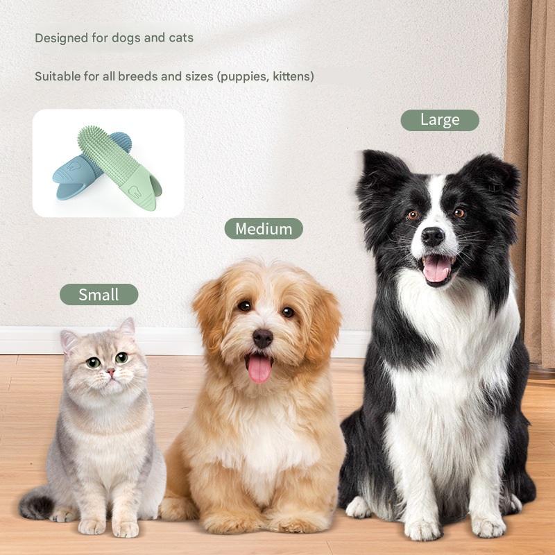 Blue Silicone Pet Finger Toothbrush for Cats and Dogs - Soft Dental Care Brush for Teeth Cleaning, Plaque Removal, and Oral Hygiene - Ideal for Small, Medium, and Large Breeds