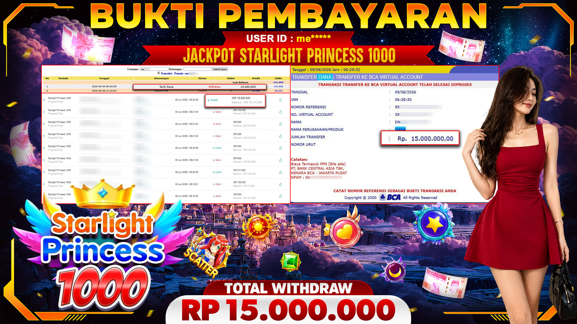 🏆 SELAMAT KEPADA PEMENANG JACKPOT DI Starlight Princess 1000 - Pragmatic Play 15,000,000🏆