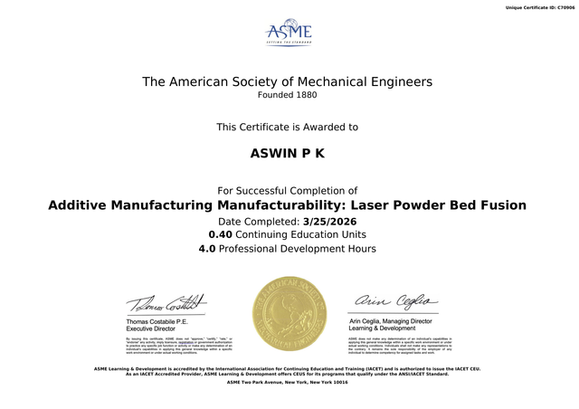 AMM LPBF ASME Course Certificate CEU PDH