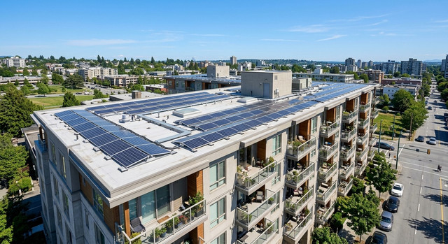 Pannelli fotovoltaici su un tetto condominiale