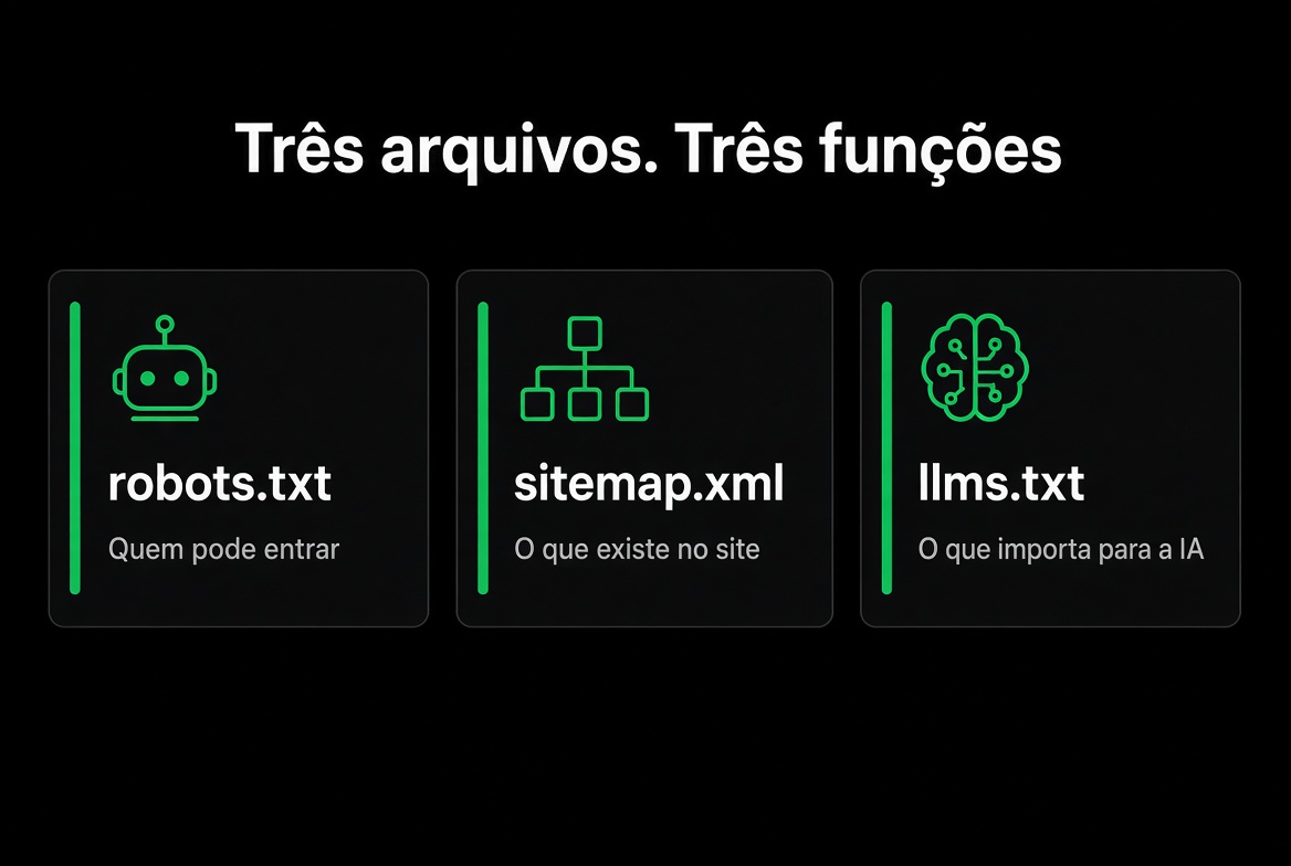 Três arquivos. Três funções.